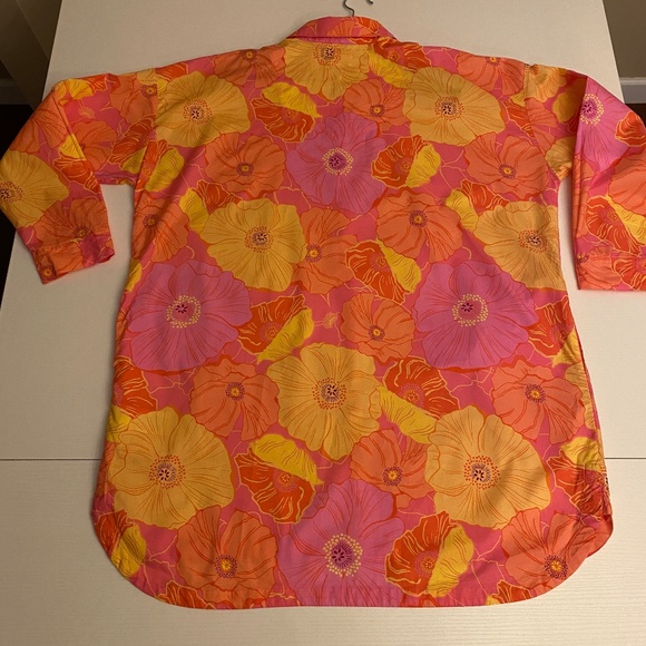 Floral Long Sleeve Organic Cotton Sleep Shirt In Sunkissed Poppies Sz Large - Picture 7 of 17
